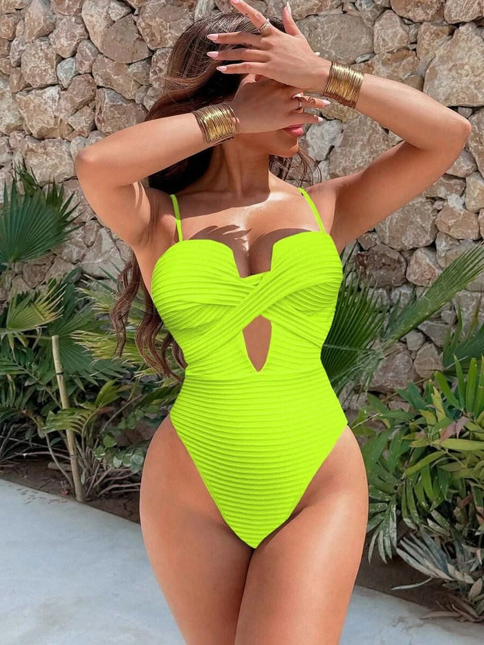 Swim SXY 1pc Women's Solid Color Criss - Cross Design One - Piece Swimsuit, Push Up, Wireless - Maison Moriah