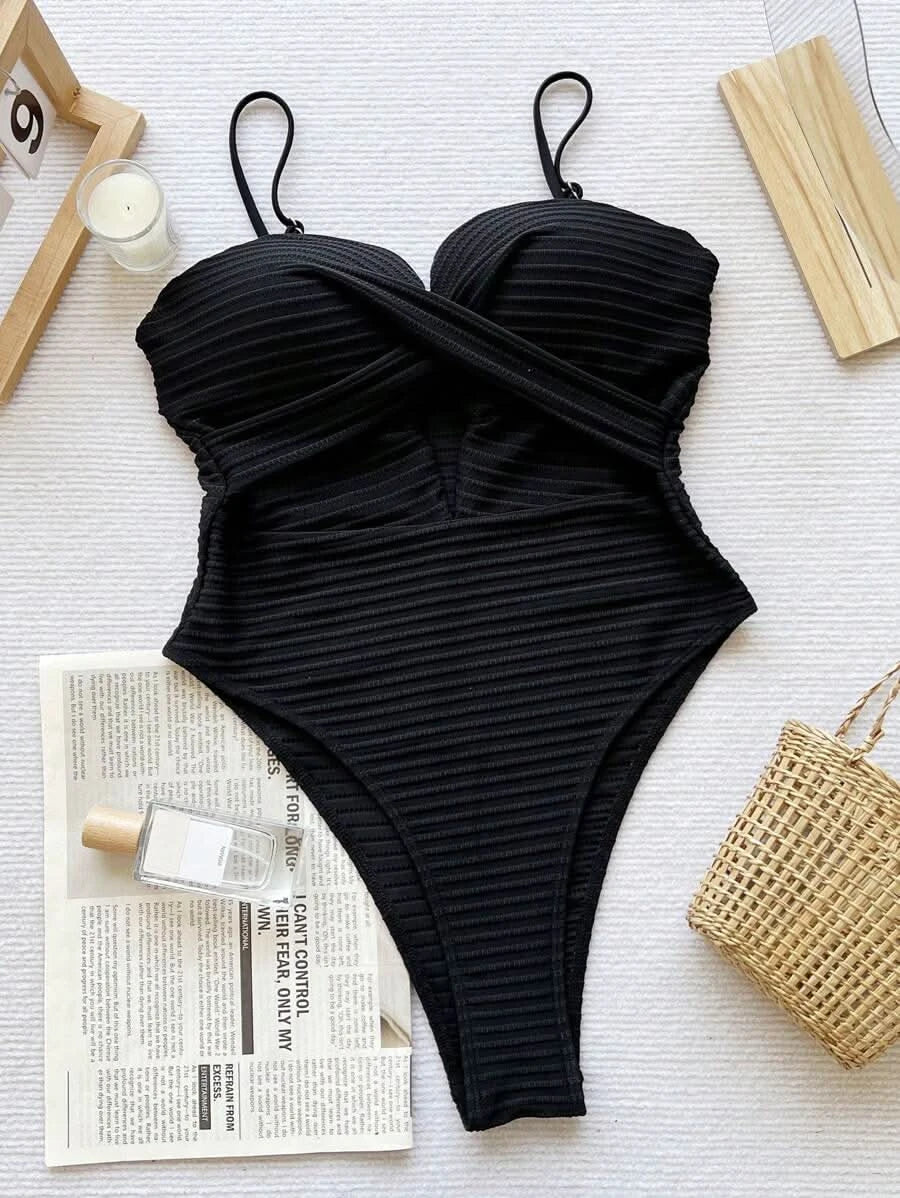 Swim SXY 1pc Women's Solid Color Criss - Cross Design One - Piece Swimsuit, Push Up, Wireless - Maison Moriah