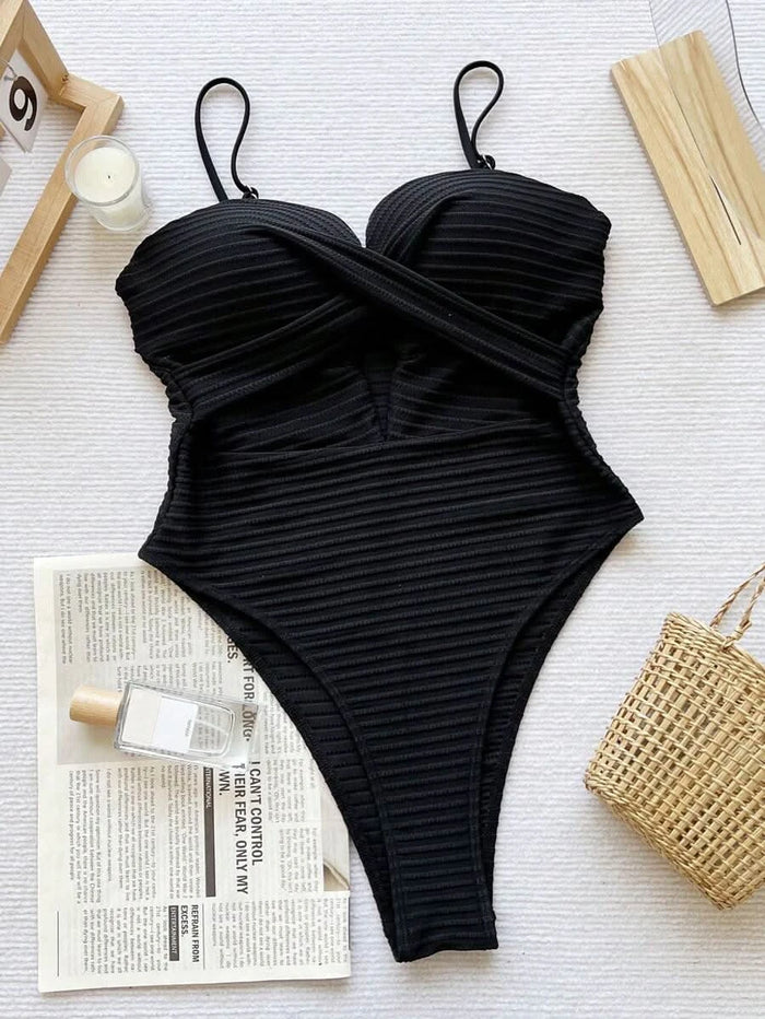 Swim SXY 1pc Women's Solid Color Criss - Cross Design One - Piece Swimsuit, Push Up, Wireless - Maison Moriah
