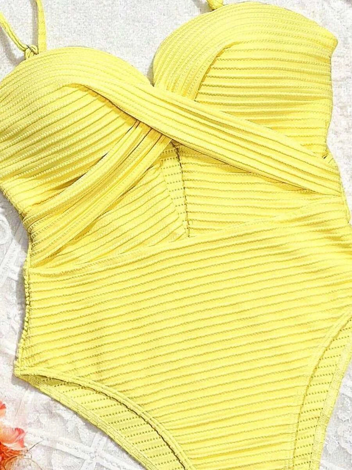 Swim SXY 1pc Women's Solid Color Criss - Cross Design One - Piece Swimsuit, Push Up, Wireless - Maison Moriah