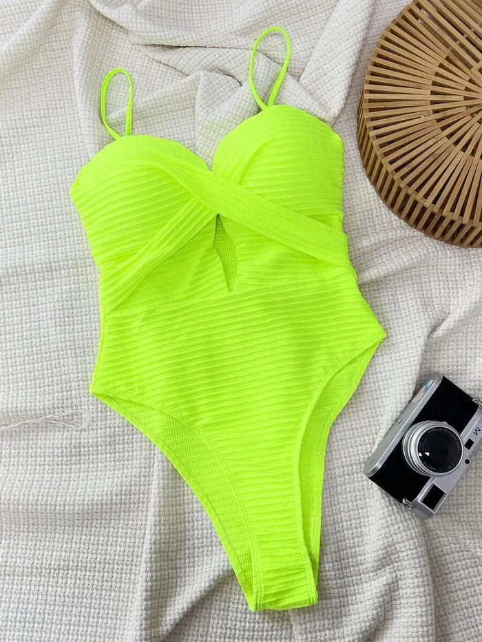 Swim SXY 1pc Women's Solid Color Criss - Cross Design One - Piece Swimsuit, Push Up, Wireless - Maison Moriah