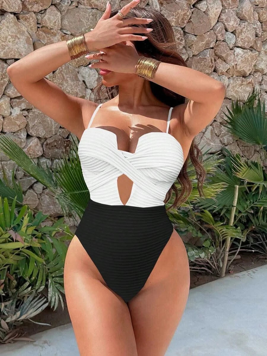 Swim SXY 1pc Women's Solid Color Criss - Cross Design One - Piece Swimsuit, Push Up, Wireless - Maison Moriah