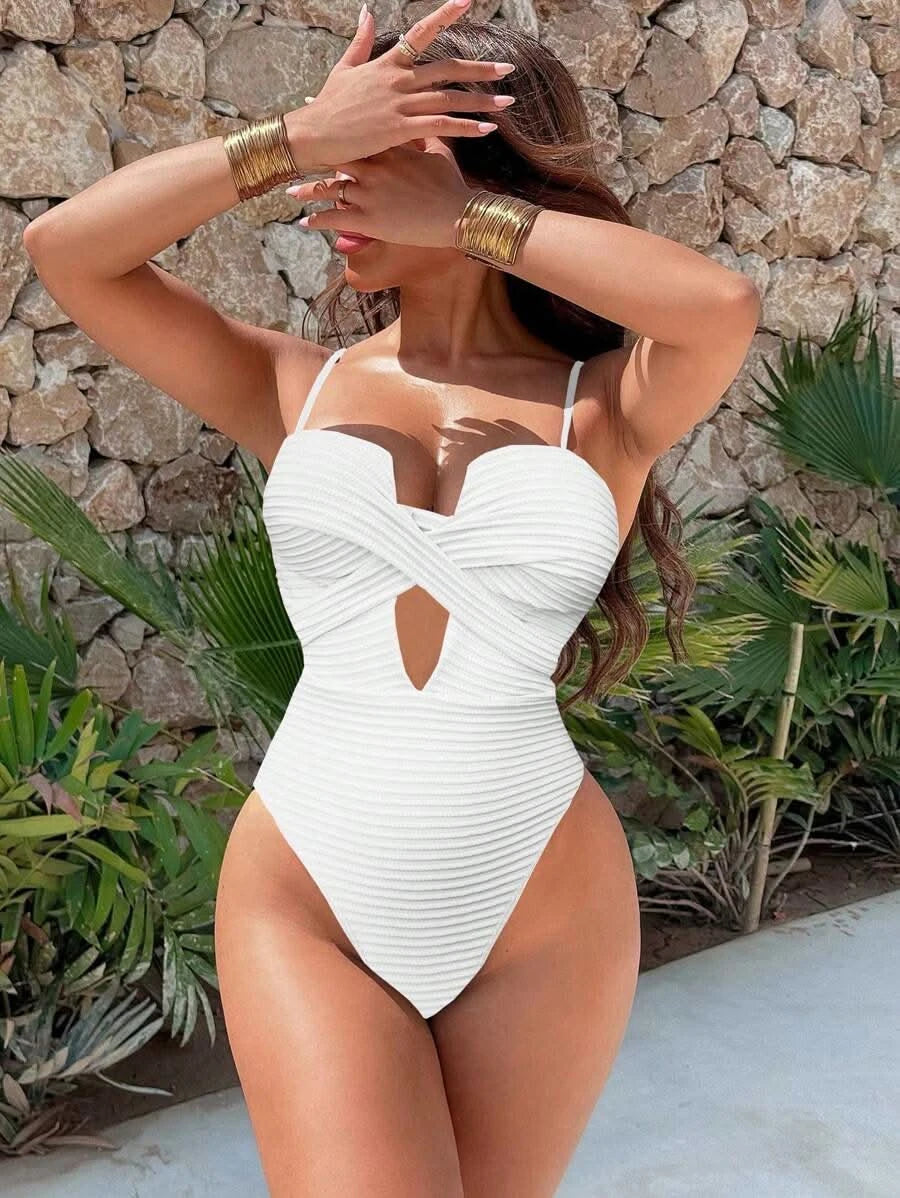 Swim SXY 1pc Women's Solid Color Criss - Cross Design One - Piece Swimsuit, Push Up, Wireless - Maison Moriah