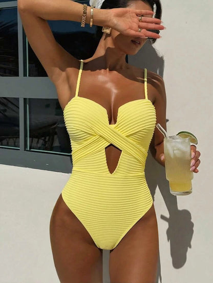 Swim SXY 1pc Women's Solid Color Criss - Cross Design One - Piece Swimsuit, Push Up, Wireless - Maison Moriah