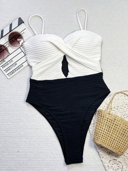 Swim SXY 1pc Women's Solid Color Criss - Cross Design One - Piece Swimsuit, Push Up, Wireless - Maison Moriah