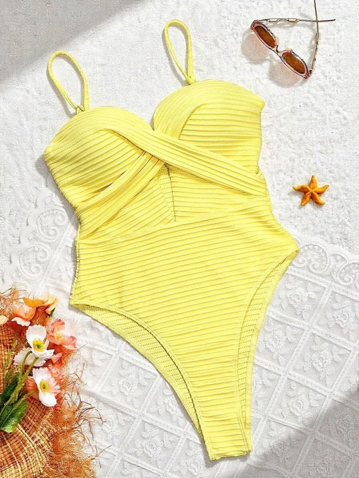 Swim SXY 1pc Women's Solid Color Criss - Cross Design One - Piece Swimsuit, Push Up, Wireless - Maison Moriah