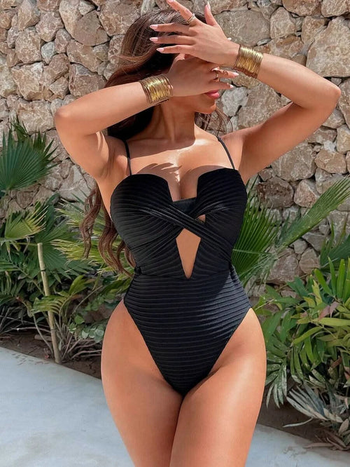 Swim SXY 1pc Women's Solid Color Criss - Cross Design One - Piece Swimsuit, Push Up, Wireless - Maison Moriah