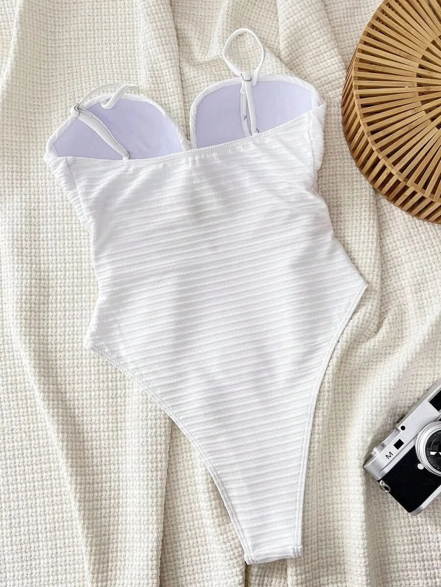 Swim SXY 1pc Women's Solid Color Criss - Cross Design One - Piece Swimsuit, Push Up, Wireless - Maison Moriah